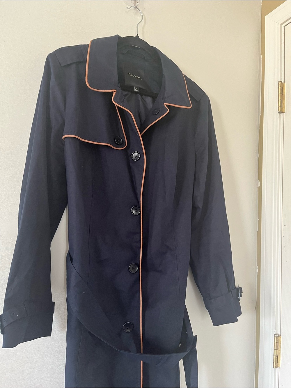 Talbots Navy Trench Coat XL Quiet Luxury Old Money Business Casual Minimalist - Picture 3 of 7